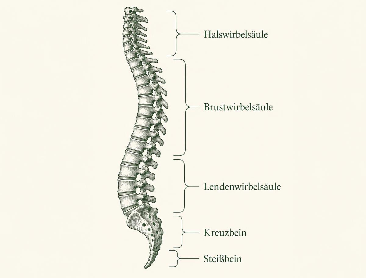 Illustration einer menschlichen Wirbelsäule in Seitenansicht